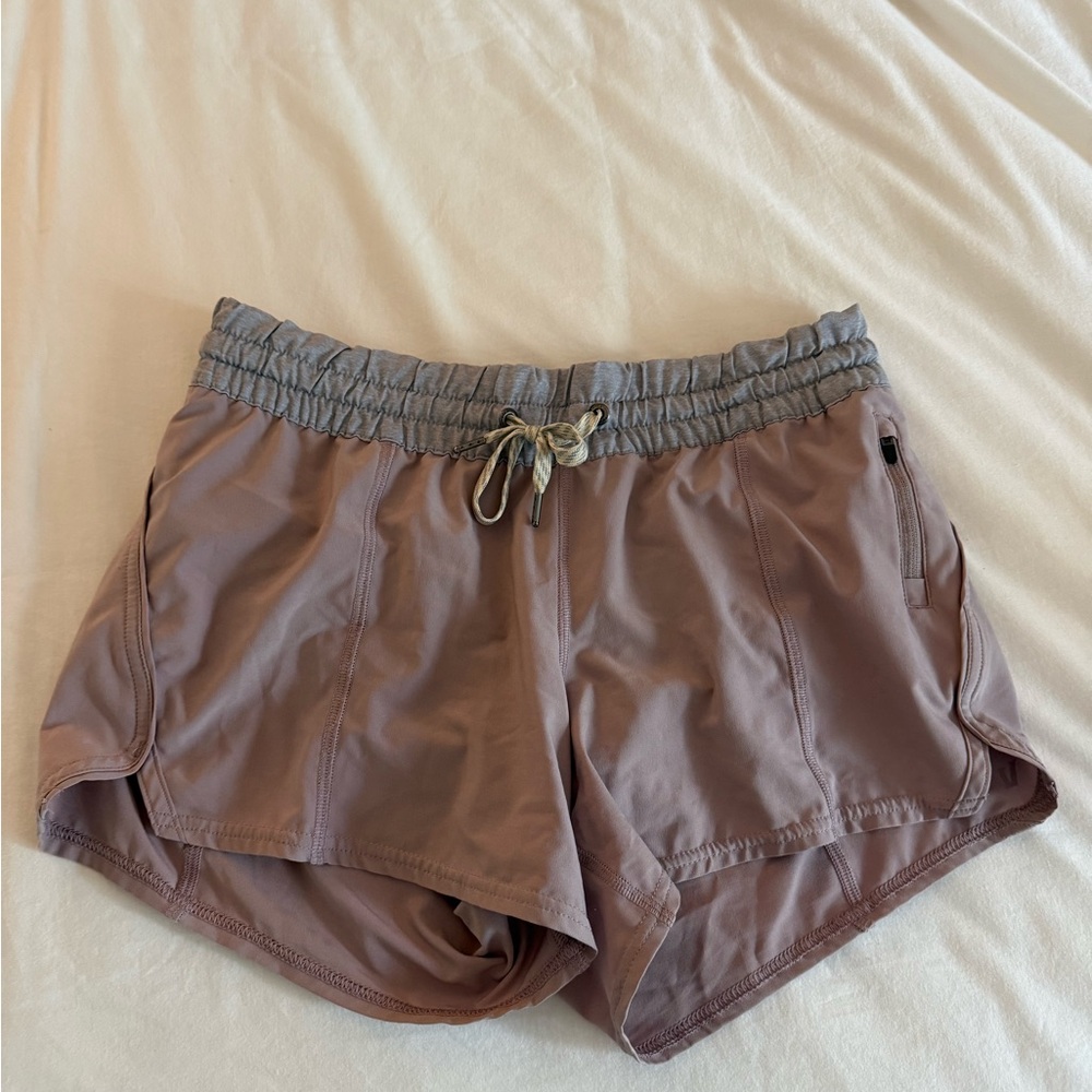 Vuori Women's Athletic Shorts in Dusty Mauve with Gray Waistband